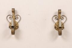 Pair of Spanish Sconces--Single Light with Scroll Motif