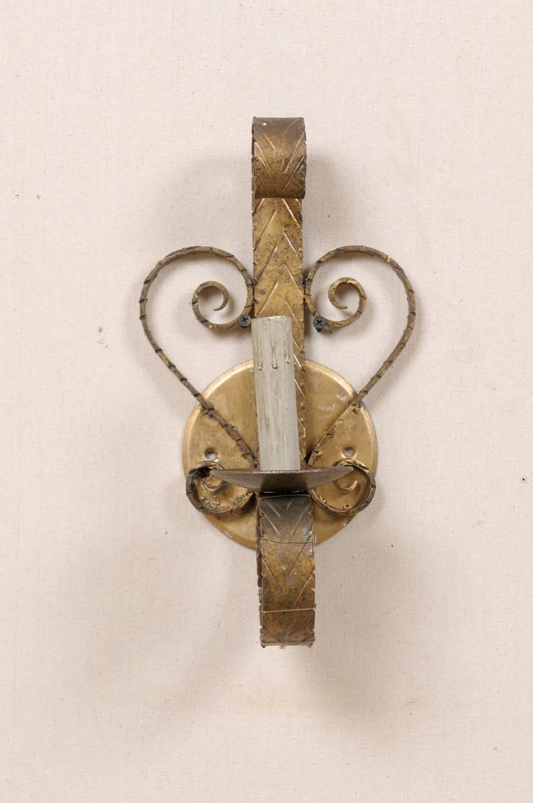 Pair of Spanish Sconces--Single Light with Scroll Motif In Good Condition For Sale In Atlanta, GA