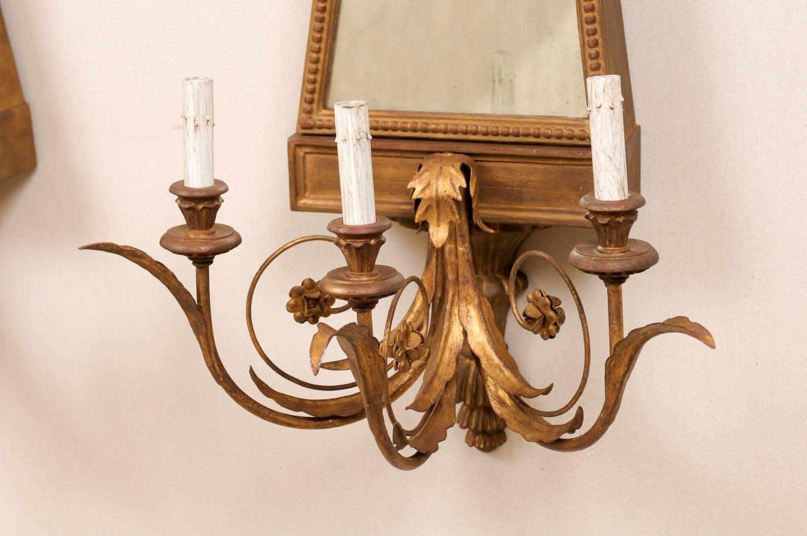 Pair of Italian Mirrored Sconces Made of Wood and Metal in Gold/Bronze Color 3