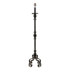 Vintage Elegant French Forged Iron Floor Lamp in Black Color on Four Scrolled Feet