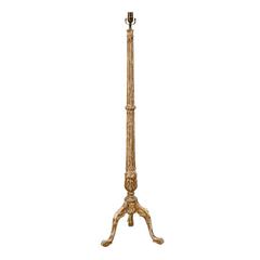 French Wood Floor Lamp with Nicely Aged Gold Paint Is Carved, Tapered and Fluted