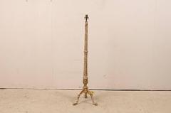 French Wood Floor Lamp with Nicely Aged Gold Paint Is Carved, Tapered and Fluted