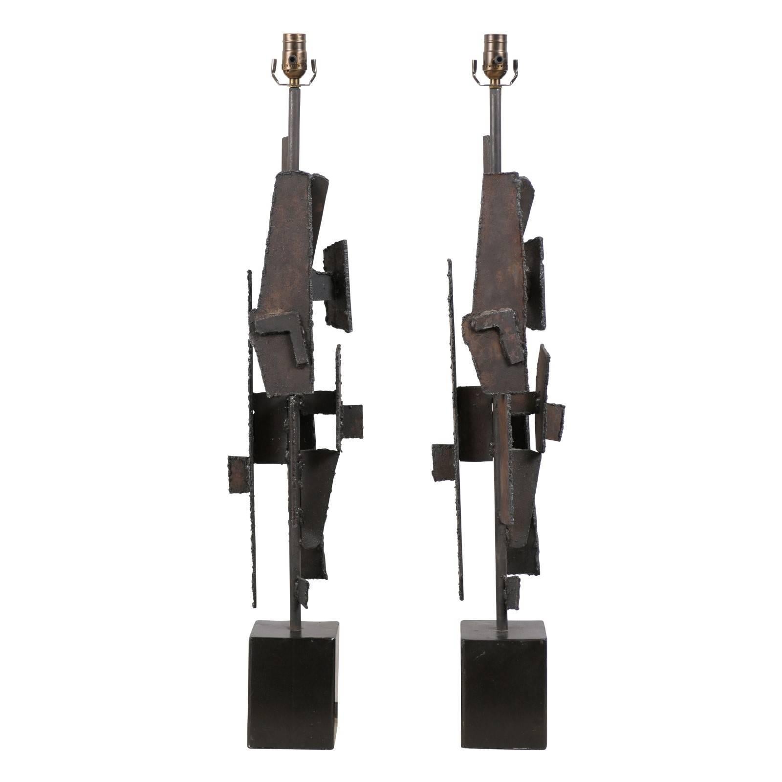 Pair of Harry Balmer Modern Style Table Lamps from the Brutalist Movement