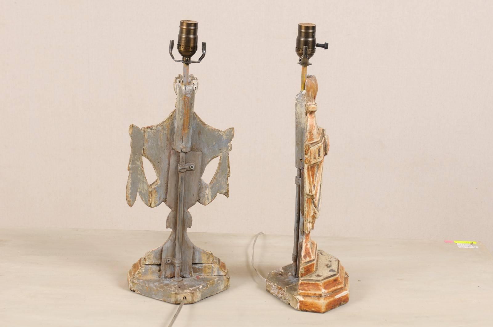 Pair of Italian Table Lamps, Painted and Carved, Featuring Urn and Swag Carvings For Sale 2