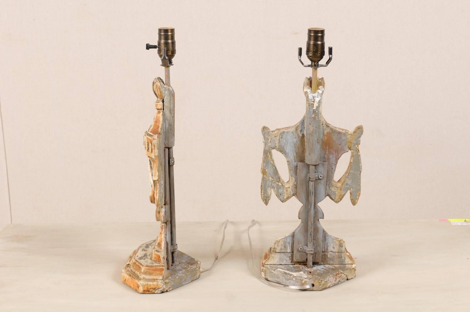 Pair of Italian Table Lamps, Painted and Carved, Featuring Urn and Swag Carvings For Sale 3