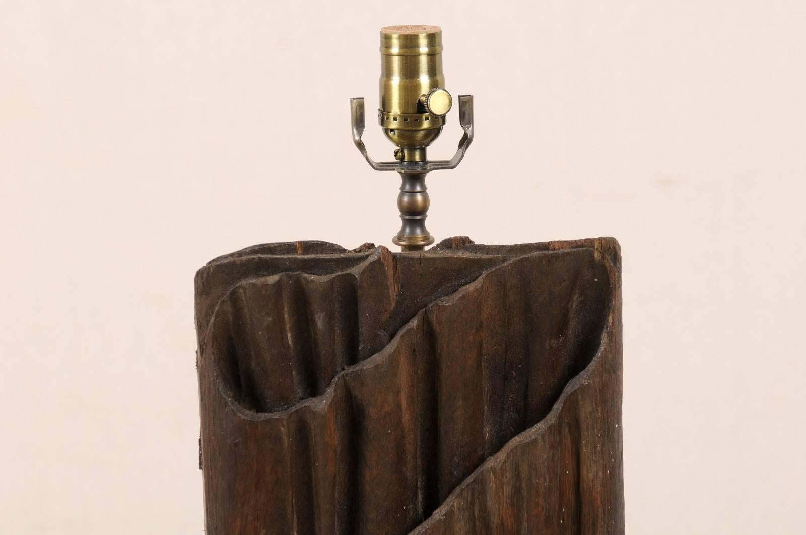 Single Italian Fragment Made into a Table Lamp with Carved Wood Ribbon Motif For Sale 1