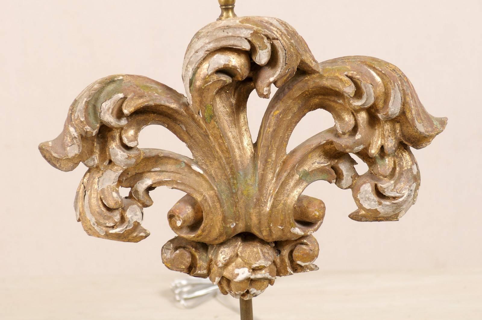 Carved Italian Gilt Wood Fragment Table Lamp Featuring Acanthus Leaf Motifs