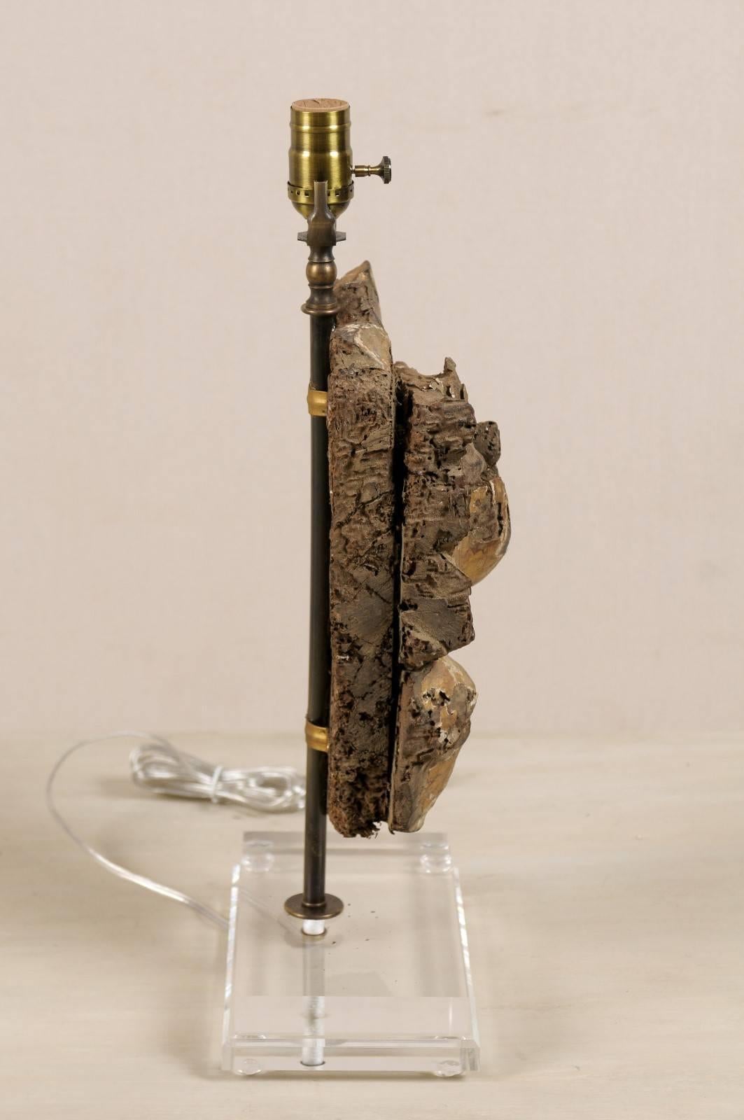 19th Century Single Italian Gilded Wood Fragment Table Lamp with Lucite Base