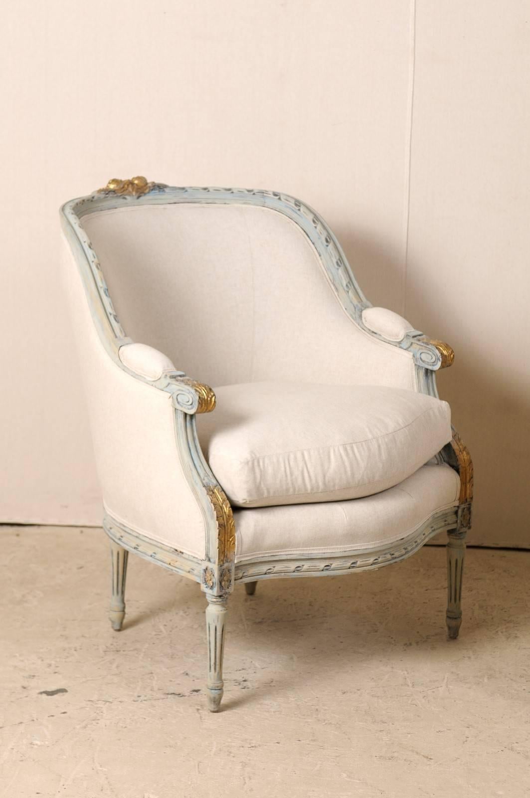 20th Century Pair of French Louis XVI Style Occasional Barrelback Bergères Chairs