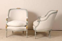 Pair of French Louis XVI Style Occasional Barrelback Bergères Chairs