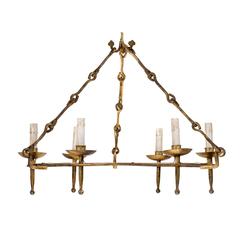 French Gilded Iron Six-Light Vintage Chandelier with Torch Style Arms
