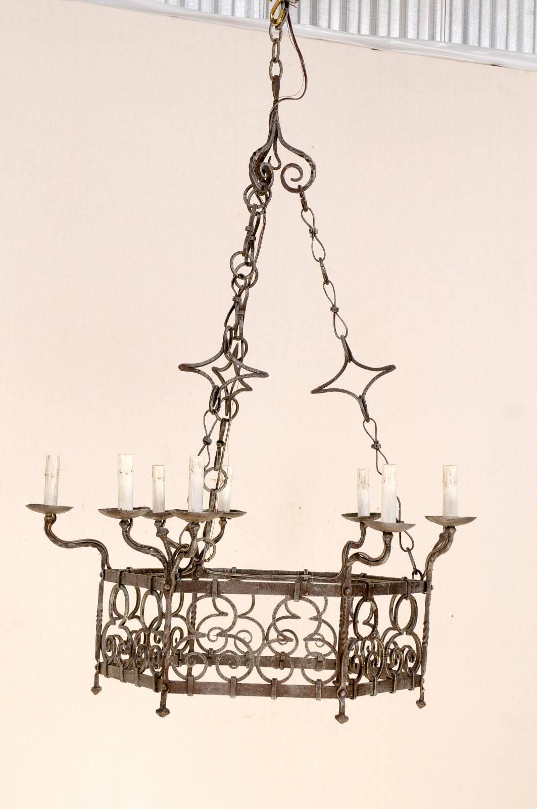 A Beautiful French Gothic Style Nine Light Vintage Iron Chandelier, Rewired 1