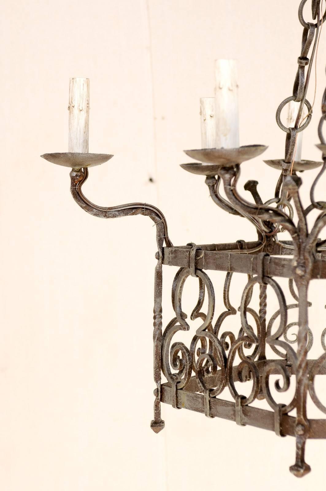 A Beautiful French Gothic Style Nine Light Vintage Iron Chandelier, Rewired 3