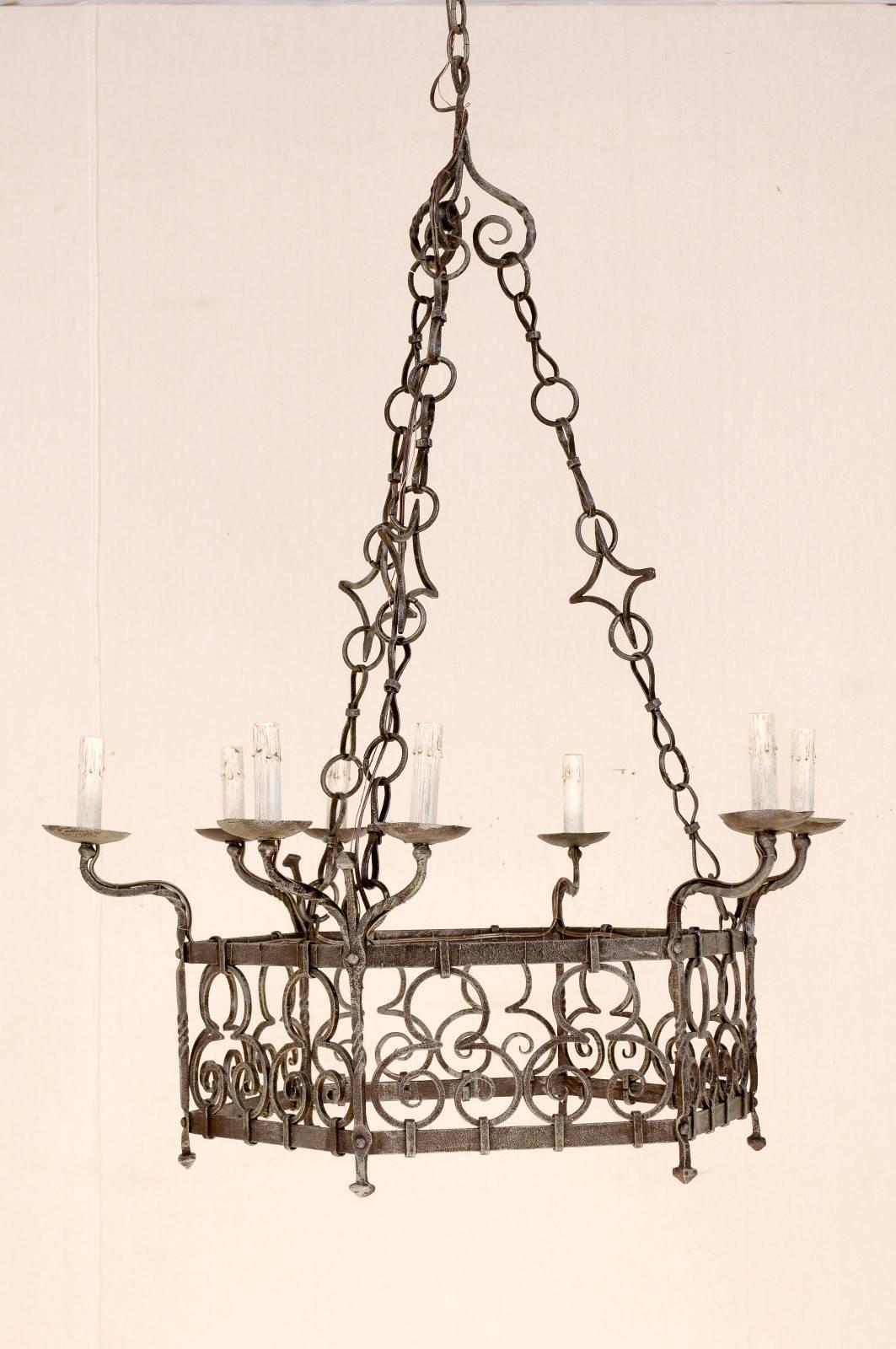 20th Century A Beautiful French Gothic Style Nine Light Vintage Iron Chandelier, Rewired