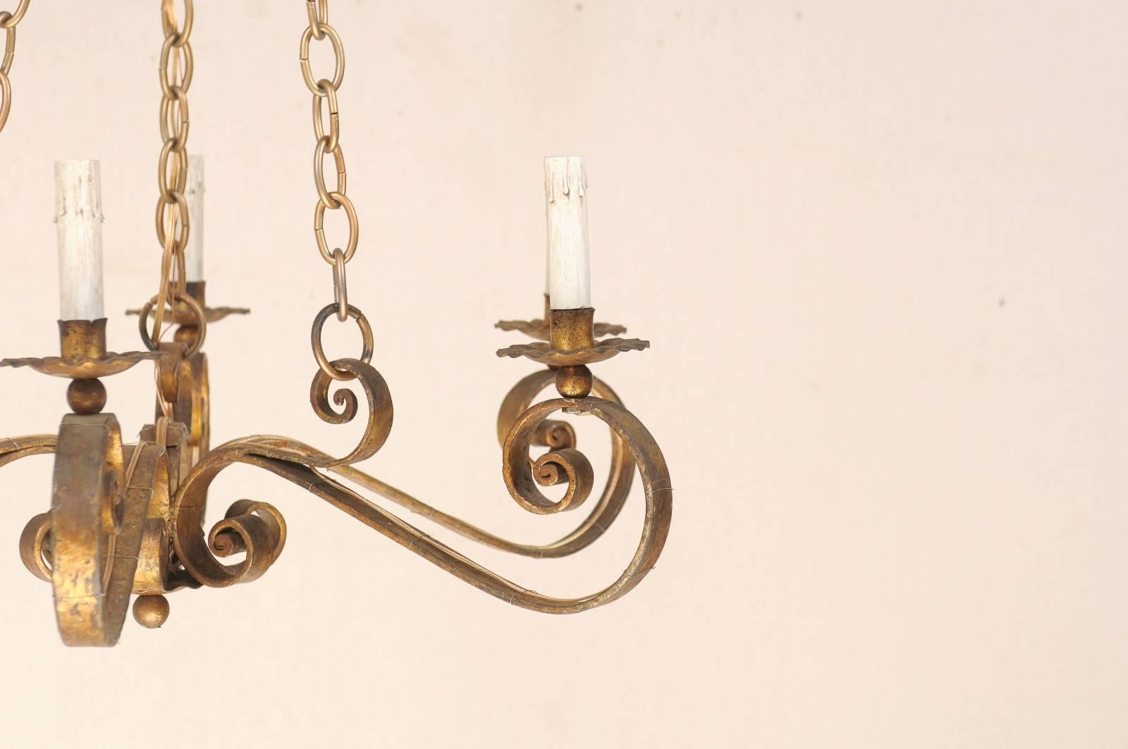 Spanish Gilded Iron 19th Century Six-Light Chandelier with Scroll Arms 1