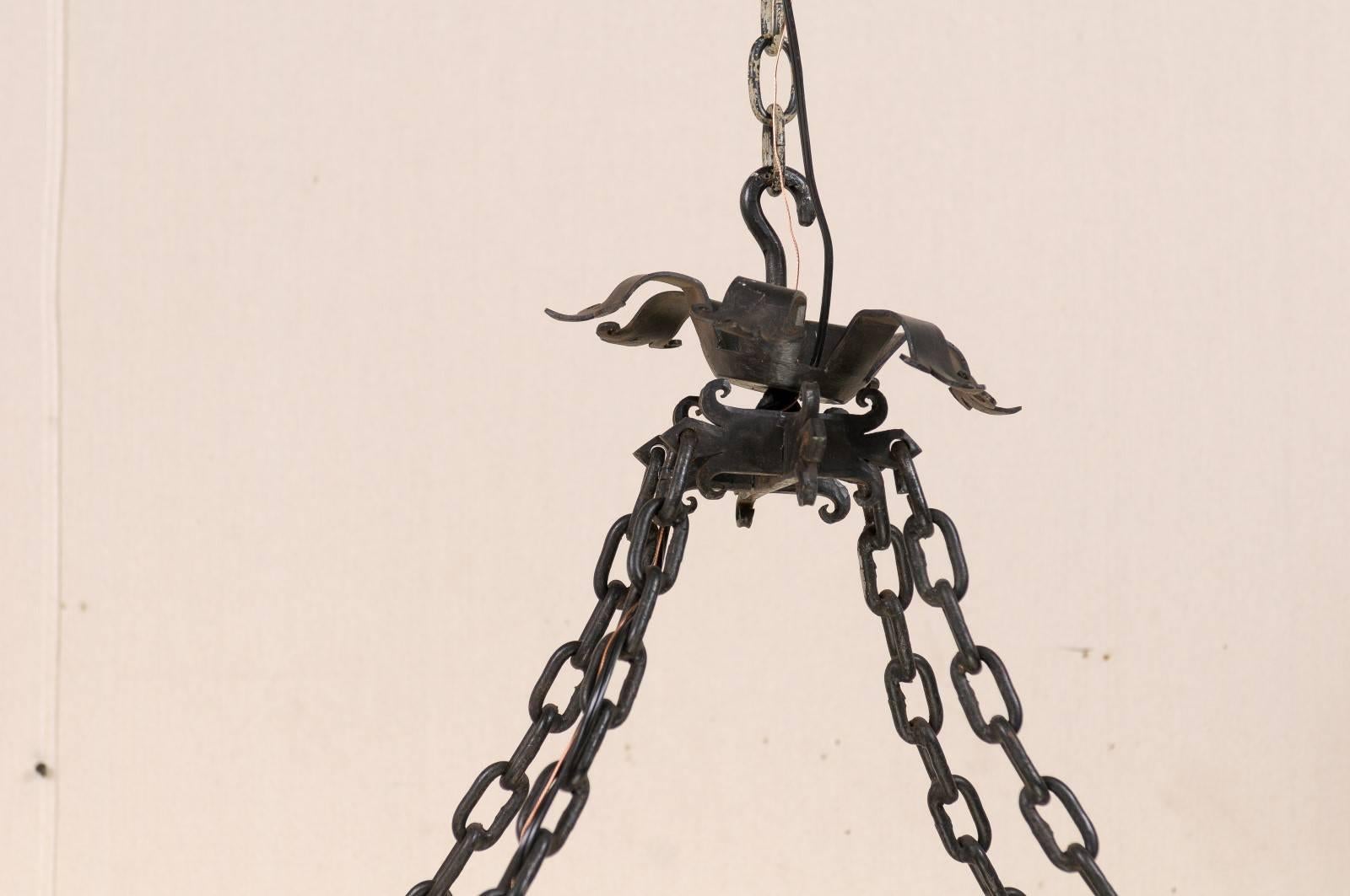 20th Century Italian Black Forged Iron Ten-Light Rectangular Chandelier, Fleur de Lys Motif For Sale
