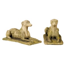 A Pair of Italian Cast Stone Medium Sized Greyhound Statues