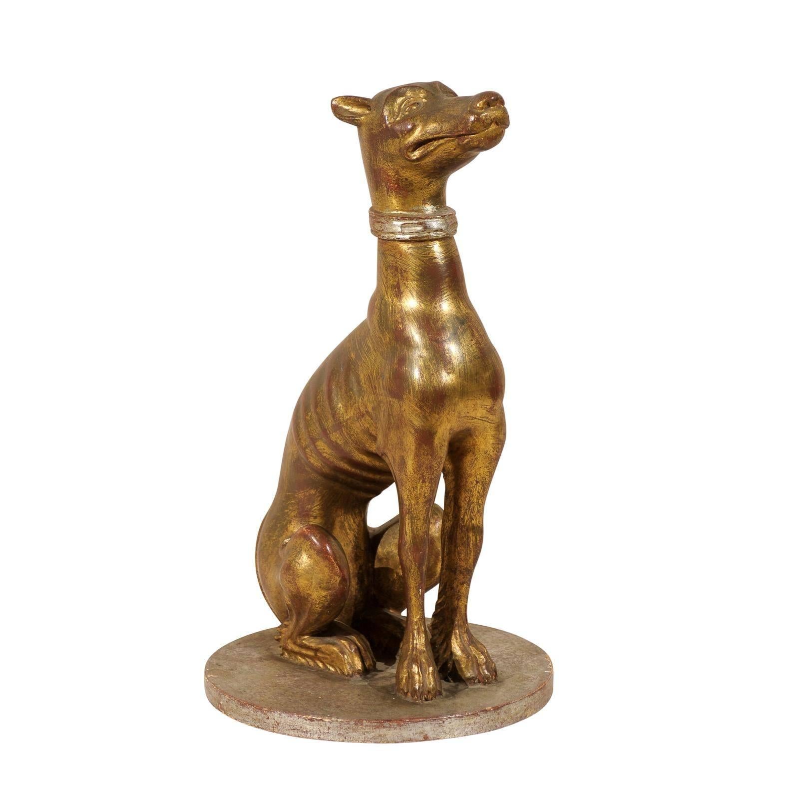Sculpture of an Italian Vintage Giltwood Greyhound