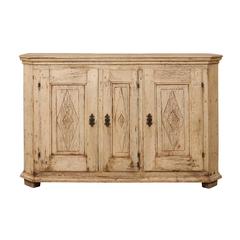 Antique French Early 19th Century Sideboard Cabinet with Three Doors and Diamond Pattern