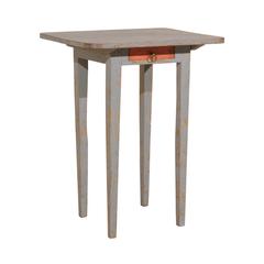Antique 19th Century Swedish Side/Accent Table with Original Blue-Grey and Orange Paint