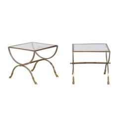Pair of Jansen Style Coffee Tables with Clear Glass Tops and Brass Accents