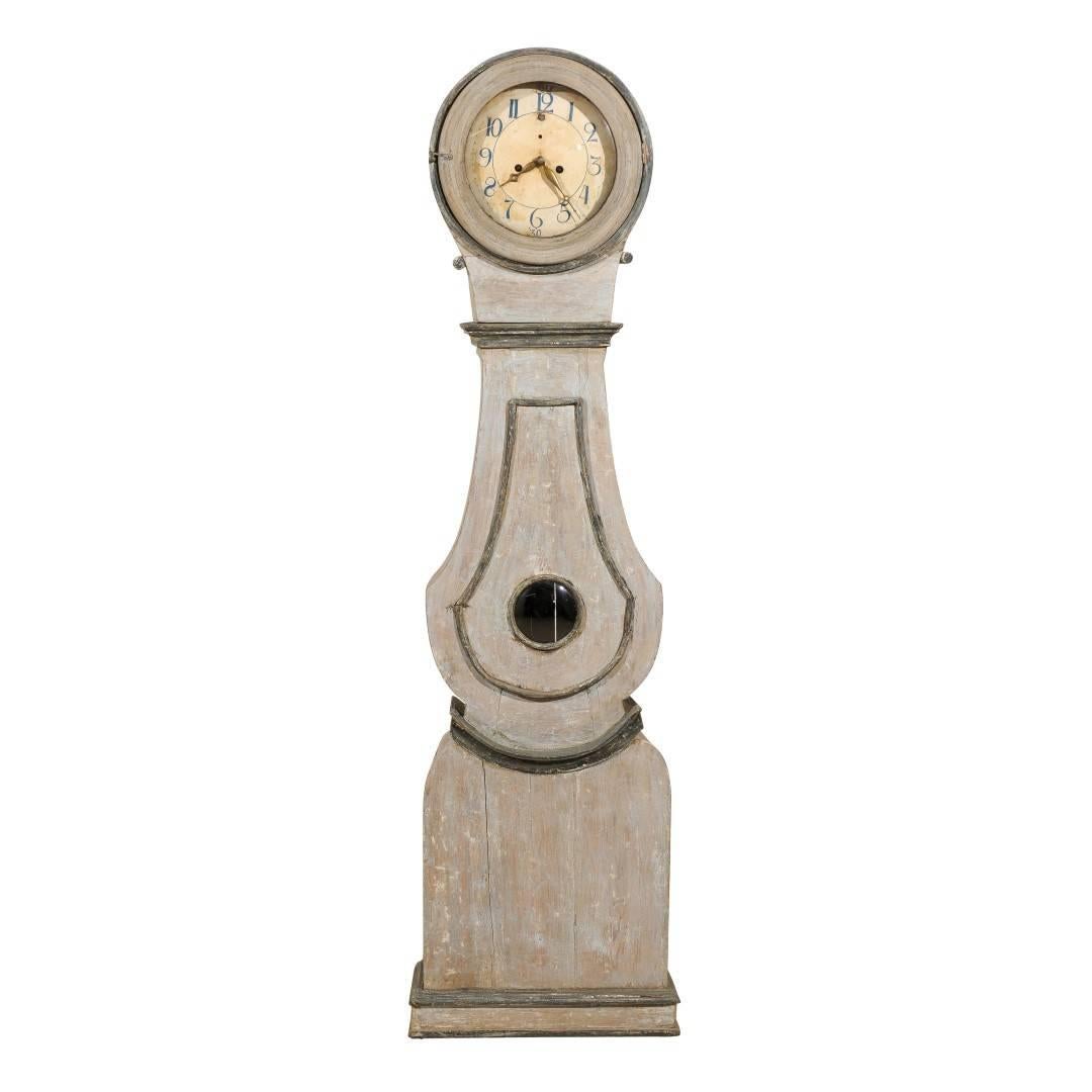 Mora Swedish Clock from the 19th Century in Very Light Blue Grey Color For Sale