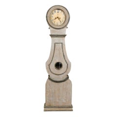 Mora Swedish Clock from the 19th Century in Very Light Blue Grey Color