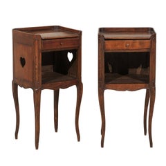Pair of French Stained Wood Side Tables or Nightstands in Warm Cabernet Mahogany