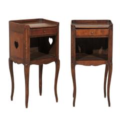 Pair of French Stained Wood Side Tables or Nightstands in Warm Cabernet Mahogany 12