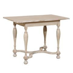 Antique Swedish Baroque Style Side Table, Light Colored Wash, Turned Legs and Ball Feet