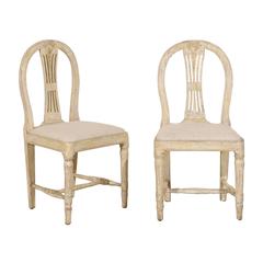 Antique Pair of Swedish Provincial Gustavian Wheat Back Side Chairs, Warm Beige White