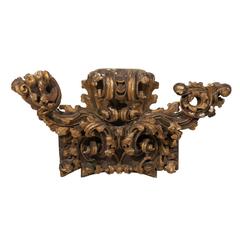 Antique Italian Rococo Style Early 19th Century Giltwood Fragment with Rich Carving