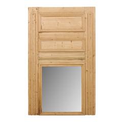 French 19th Century Pine Wood Trumeau Pier Mirror with Nice Visible Wood Grai