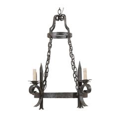 French Four Light 20th Century Iron Chandelier with Scrolled Arms French Four Light 20th Century Iron Chandelier with Scrolled Arms