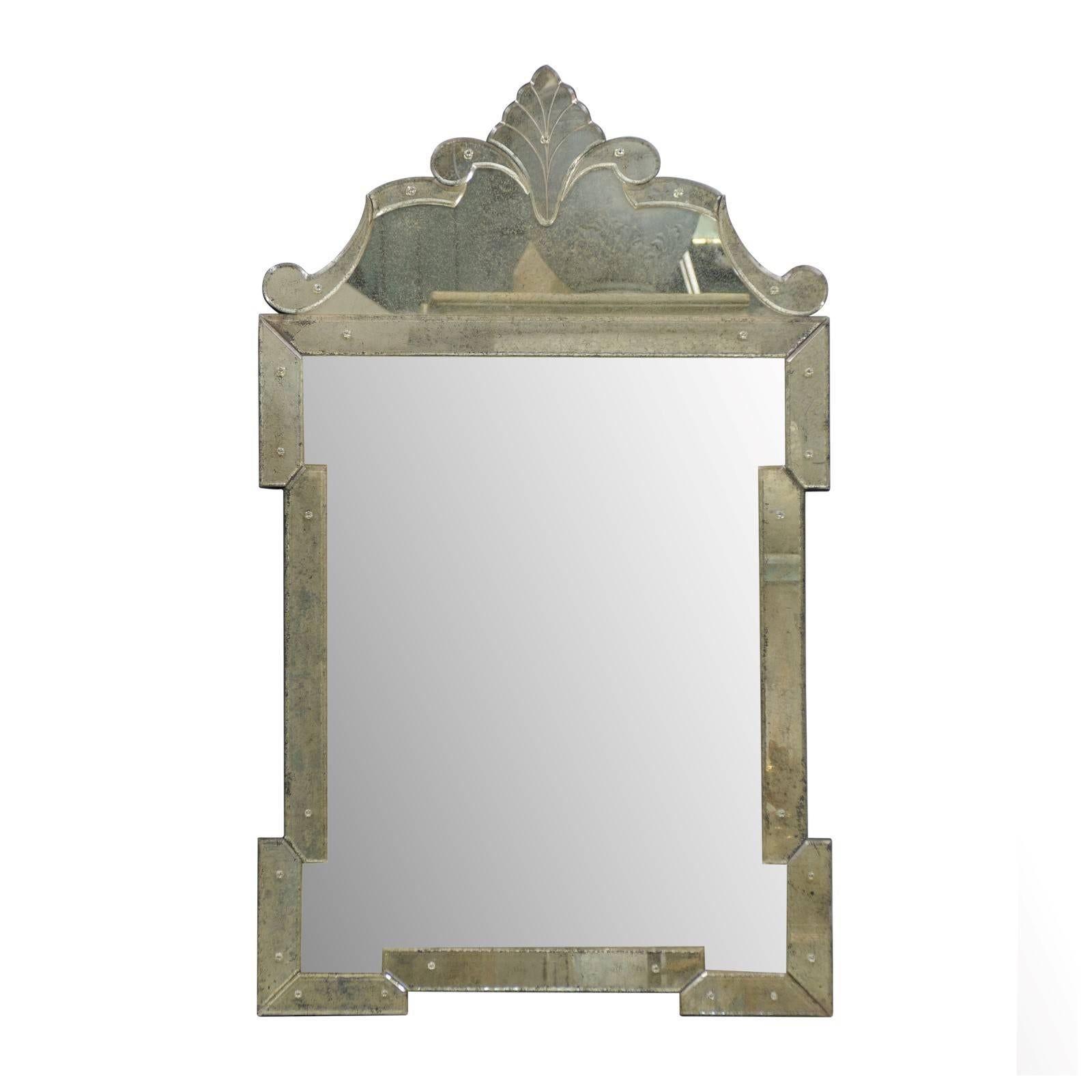 The "Hugh" Venetian Style Mirror, Hand-Silvered and Hand-Made with Ornate Crest