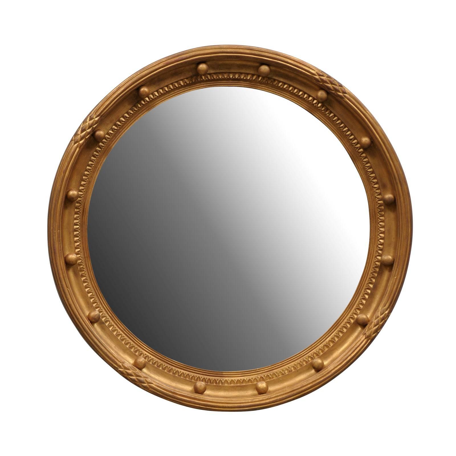 Girandole Bullseye Gilded Wood Circular Mirror with Antiqued Glass