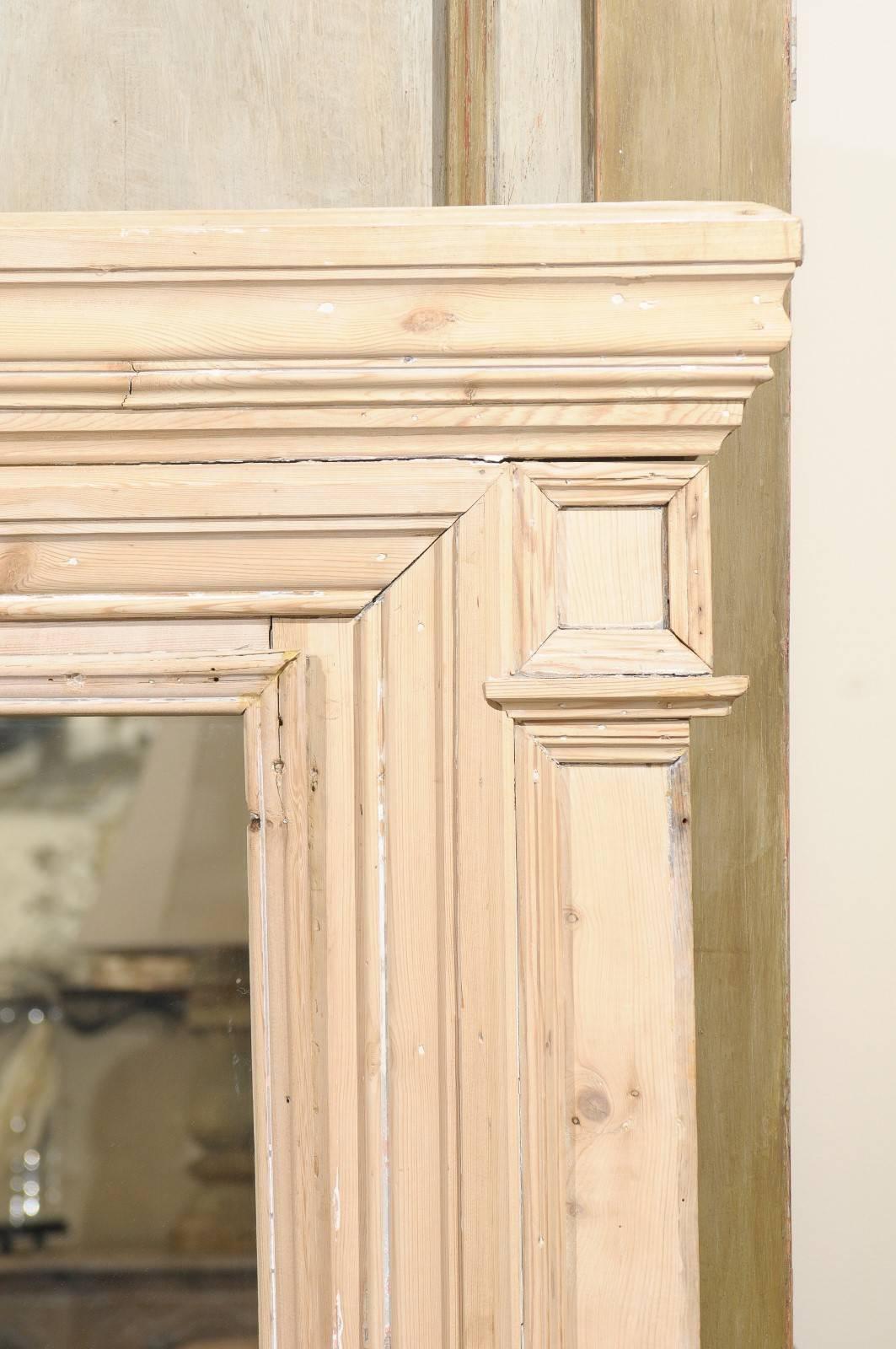 Large French 19th Century Neutral Trumeau Wall Mirror with Natural Wood Finish In Good Condition For Sale In Atlanta, GA