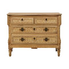French 19th Century Light Colored Four-Drawer Commode with Parquetry Top