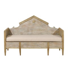 Swedish Karl Johan Style Bench w/ Fabulous Pyramidal Back Pediment, Early 1800s