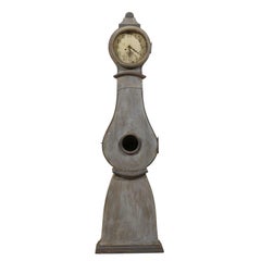 Blue Grey 19th Century Swedish Clock with Dark Grey Trim and Simple Round Crest