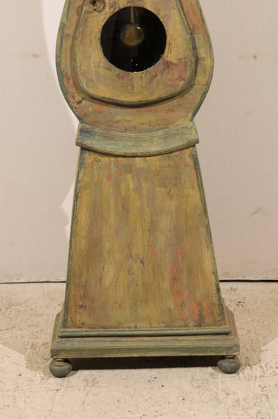Swedish 19th Century Wood Long Case/Floor Clock in Taupe, Grey and Green Colors 2