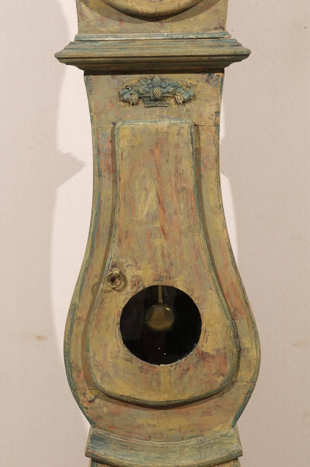 Swedish 19th Century Wood Long Case/Floor Clock in Taupe, Grey and Green Colors 1