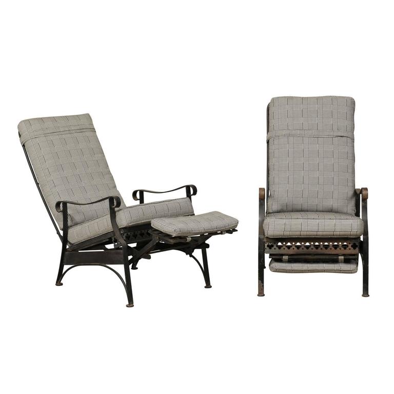 Pair Of Iron Patio Armchairs With Clover And Dot Motif Along The Front Seat Rail