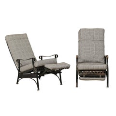 Vintage Pair of Mid-Century Reclining Patio Lounge Arm Chairs w/ Extendable Foot-Rests