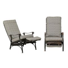 Pair of Iron Patio Armchairs with Clover and Dot Motif Along the Front Seat Rail 7