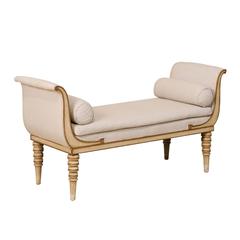 French Récamier Style Daybed, Sofa or Bench with Bolster Pillows and Turned Legs