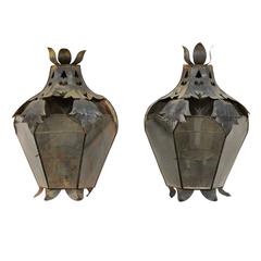 Pair of Mexican Handcrafted Folk Art Candle Light Sconces with Lantern Look