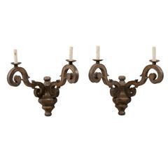 Pair of 20th Century Mexican Large Scroll Shaped Two-Light Sconces, Handmade
