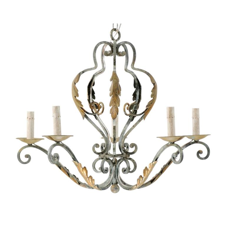 Large Painted Iron Acanthus Leaf Chandelier From France At 1stdibs French Five Light Painted Iron Chandelier Featuring Lovely Acanthus Leaf Motifs