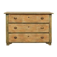 19th Century Swedish Three-Drawer Painted Wood Chest in Beige and Forrest Green